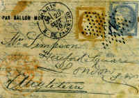 Lettre par ballon monté de M. Mefsurier à Mme Simpson - 1870 - ( lien vers la lettre)