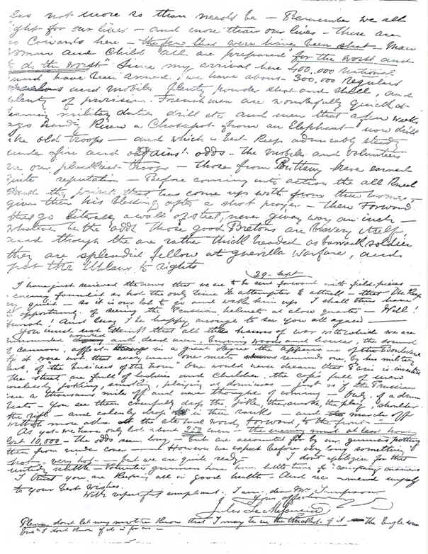 Lettre de M. Mefsurier  Mme Simpson - 28 septembre 1870